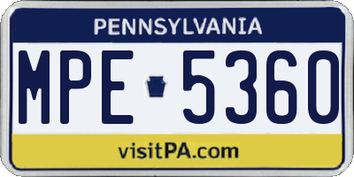 PA license plate MPE5360