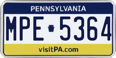 PA license plate MPE5364