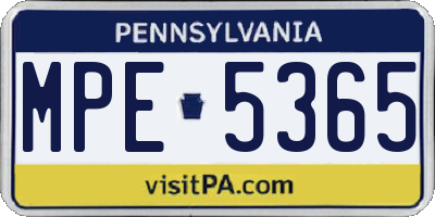 PA license plate MPE5365