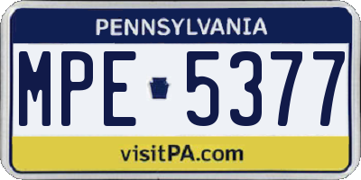 PA license plate MPE5377