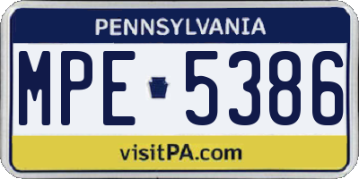 PA license plate MPE5386