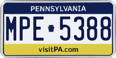 PA license plate MPE5388