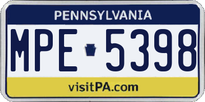 PA license plate MPE5398