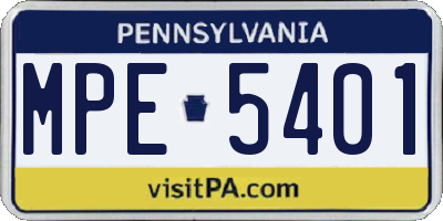 PA license plate MPE5401
