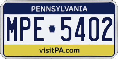 PA license plate MPE5402