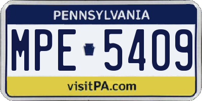 PA license plate MPE5409