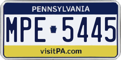 PA license plate MPE5445