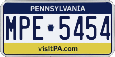 PA license plate MPE5454
