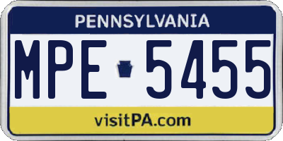 PA license plate MPE5455