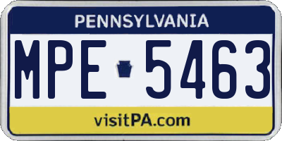 PA license plate MPE5463