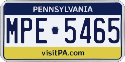 PA license plate MPE5465