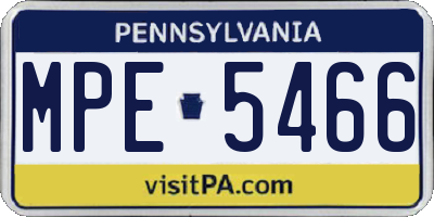 PA license plate MPE5466