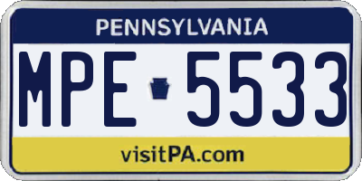 PA license plate MPE5533