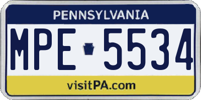 PA license plate MPE5534