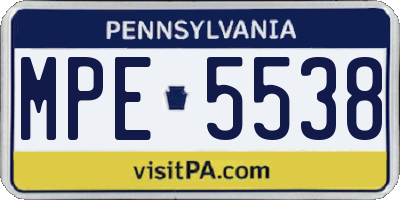 PA license plate MPE5538