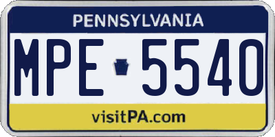 PA license plate MPE5540