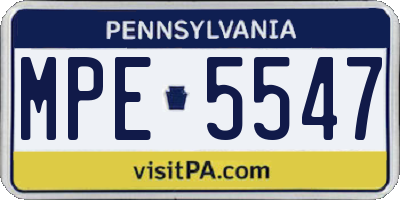 PA license plate MPE5547