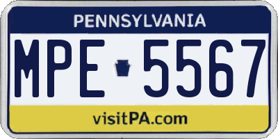 PA license plate MPE5567