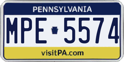 PA license plate MPE5574