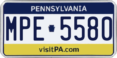 PA license plate MPE5580