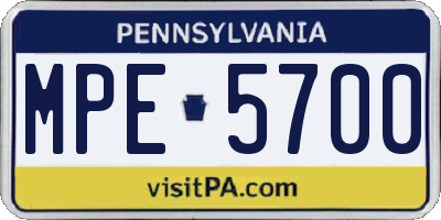PA license plate MPE5700