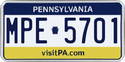 PA license plate MPE5701