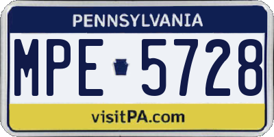 PA license plate MPE5728