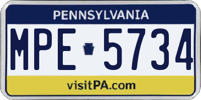 PA license plate MPE5734
