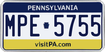 PA license plate MPE5755