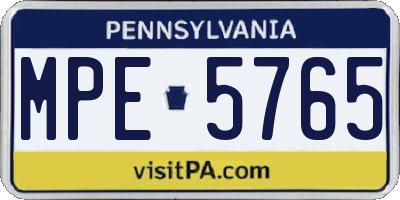 PA license plate MPE5765