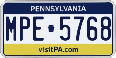 PA license plate MPE5768