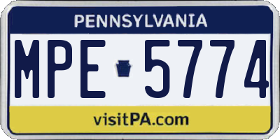 PA license plate MPE5774