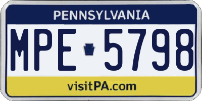 PA license plate MPE5798