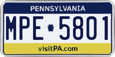 PA license plate MPE5801