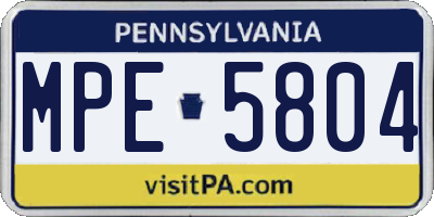 PA license plate MPE5804