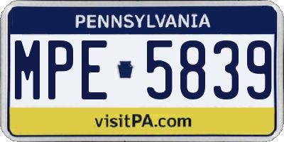 PA license plate MPE5839