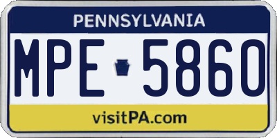 PA license plate MPE5860
