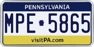 PA license plate MPE5865