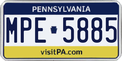 PA license plate MPE5885