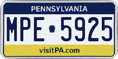 PA license plate MPE5925