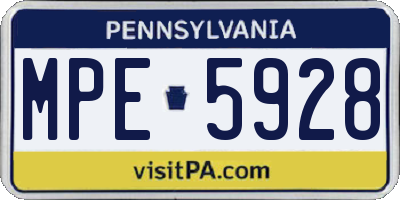 PA license plate MPE5928