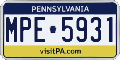 PA license plate MPE5931