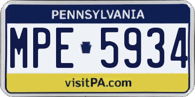 PA license plate MPE5934