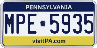 PA license plate MPE5935