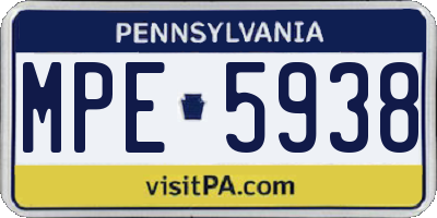 PA license plate MPE5938