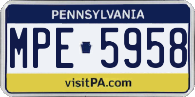 PA license plate MPE5958