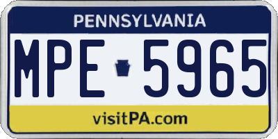 PA license plate MPE5965
