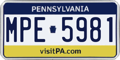 PA license plate MPE5981