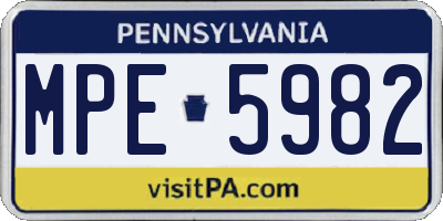 PA license plate MPE5982