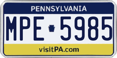 PA license plate MPE5985